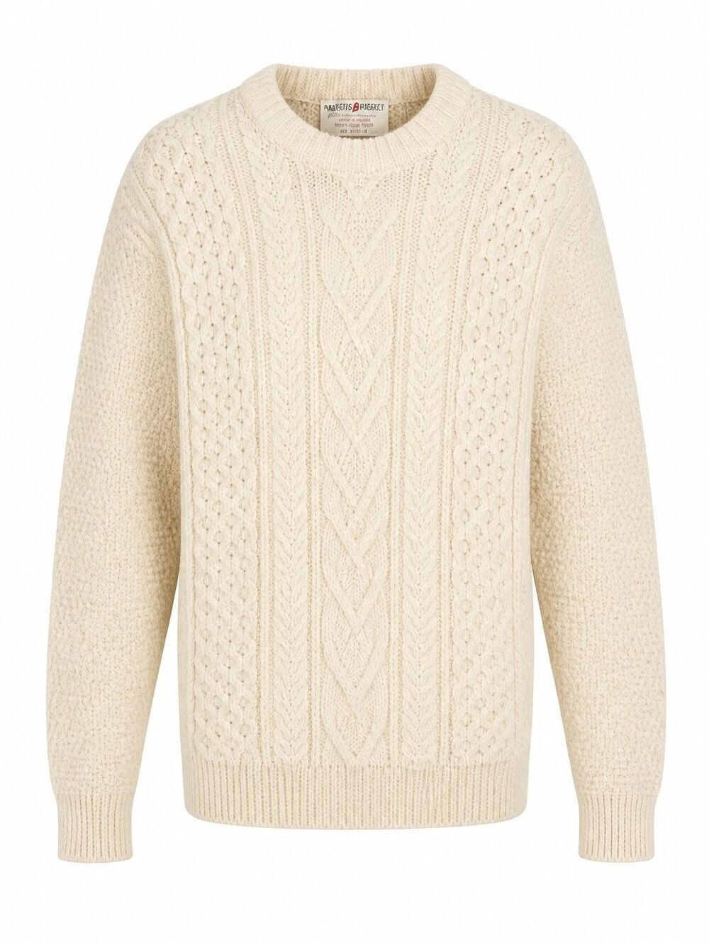 Lord Jeff Worsted Wool Cable Knit Sweater Cream Men's Large Vintage Fisherman